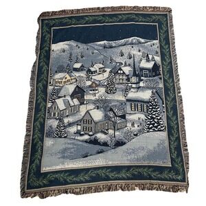 vintage Mohawk Home Winter Village Tapestry Throw Blanket Made In USA